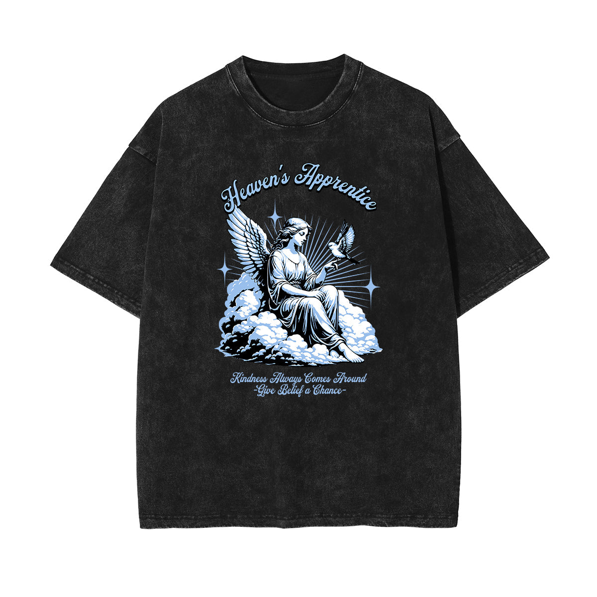 Camiseta estampada con estatua de ángel lavada