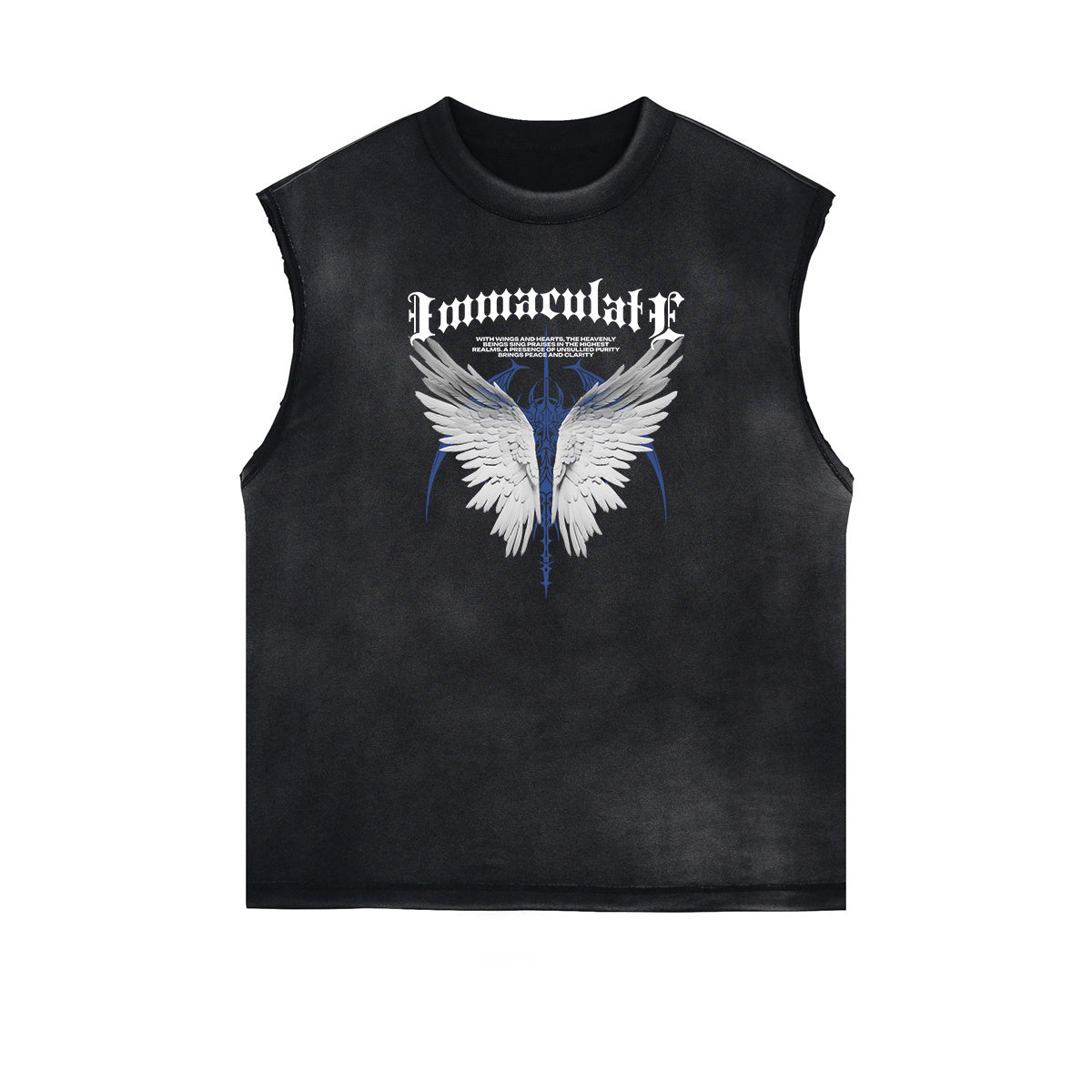 Sleeveless Distressed Angel Streetwear Graphic Tee