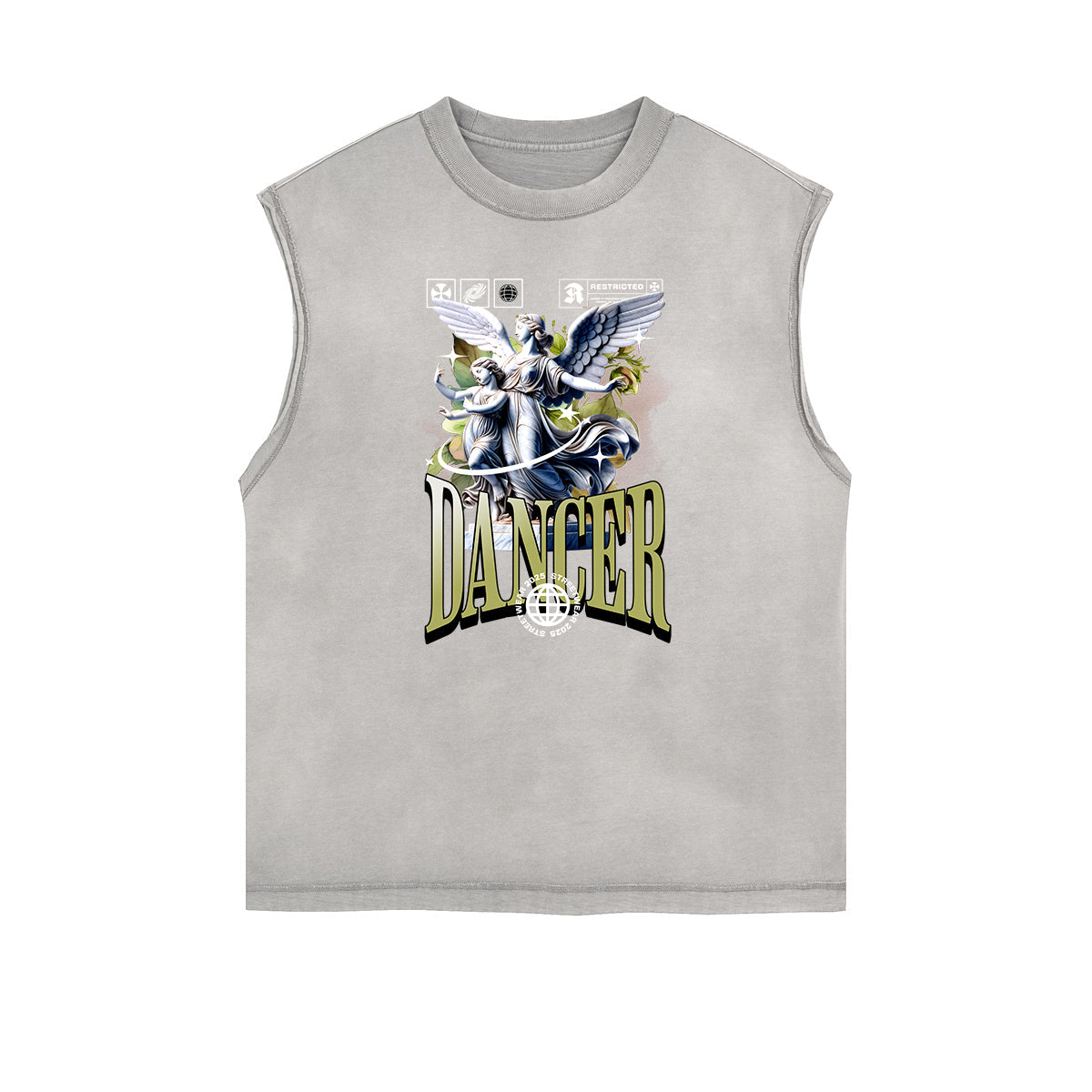 Faded Frayed Angel Streetwear Graphic Tank Top