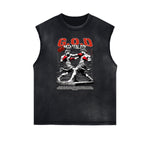 Sleeveless Distressed Angel Streetwear Graphic Tee