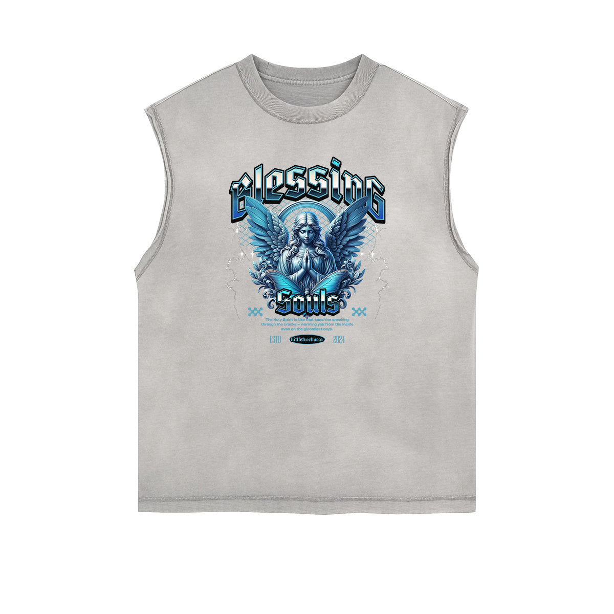 Faded Frayed Angel Streetwear Graphic Tank Top