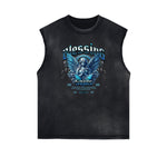 Sleeveless Distressed Angel Streetwear Graphic Tee