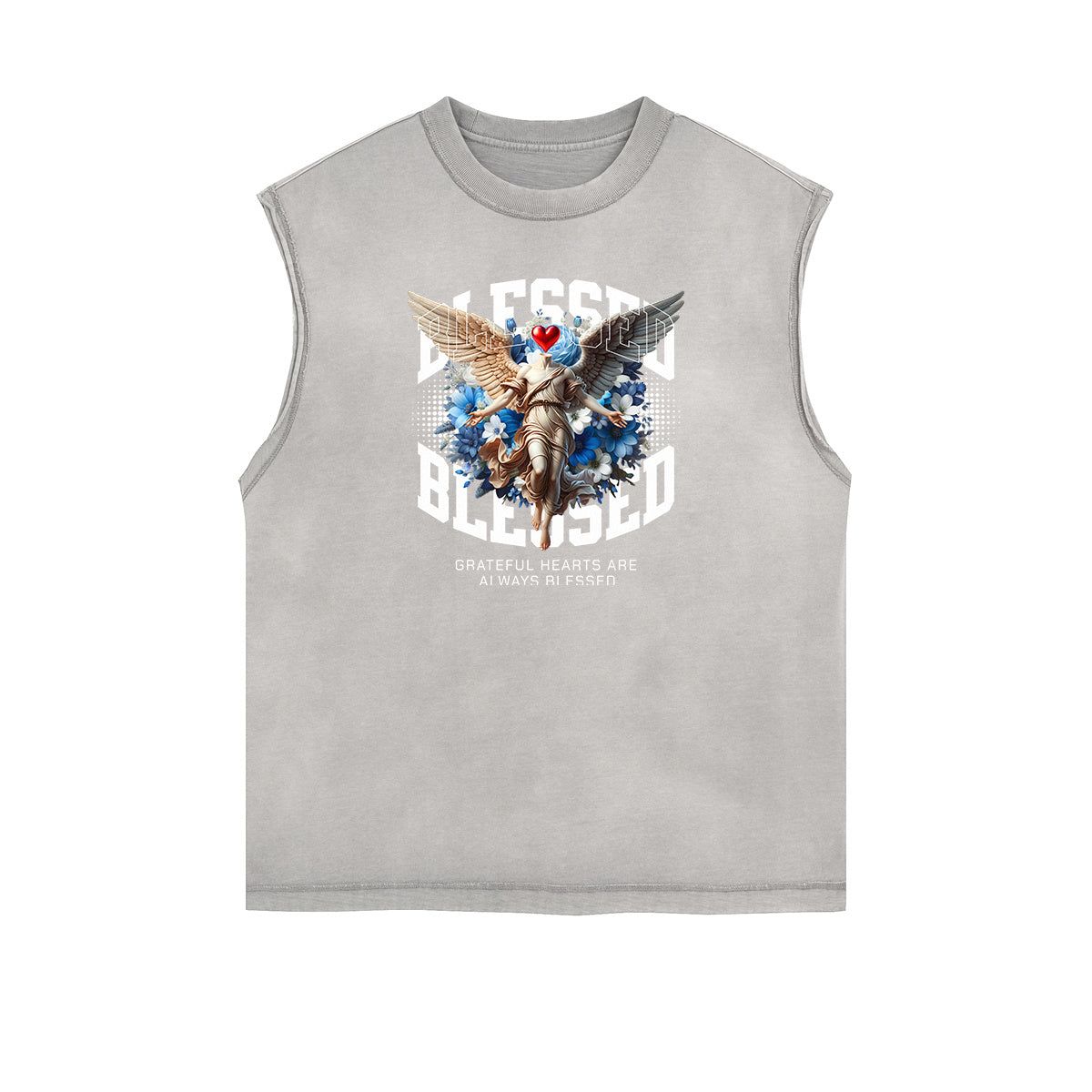 Faded Frayed Angel Streetwear Graphic Tank Top