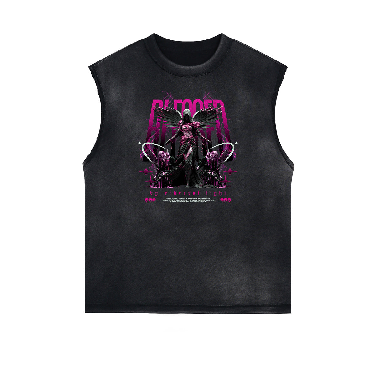 Sleeveless Distressed Angel Streetwear Graphic Tee