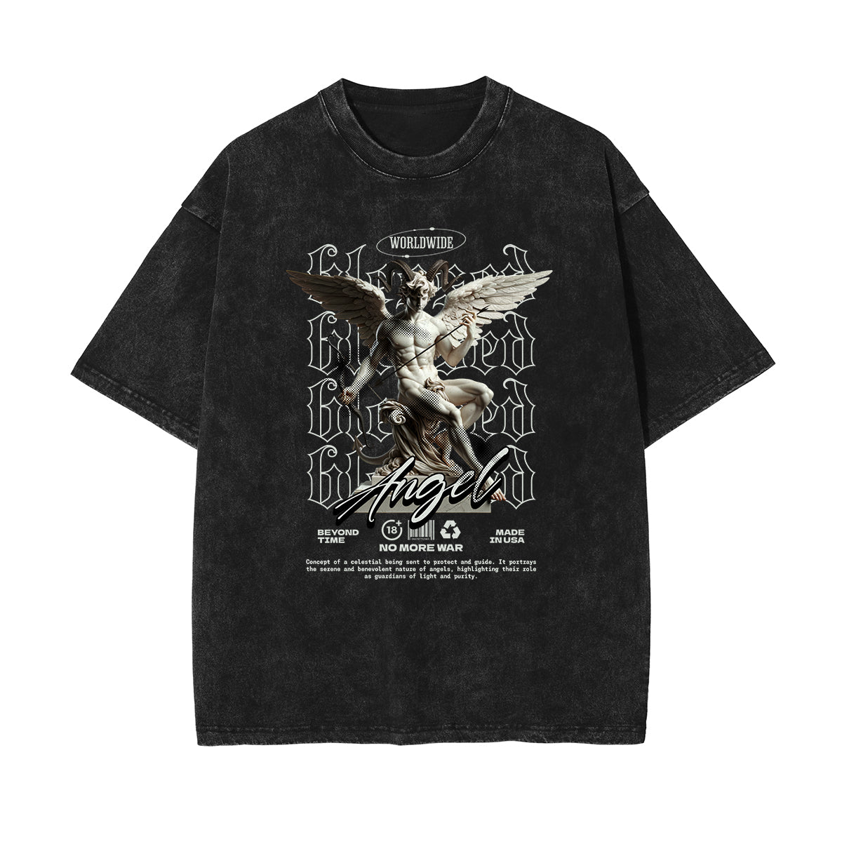 Camiseta estampada de ángel lavado