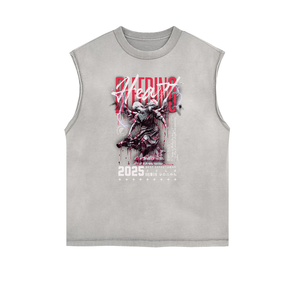 Faded Frayed Angel Streetwear Graphic Tank Top