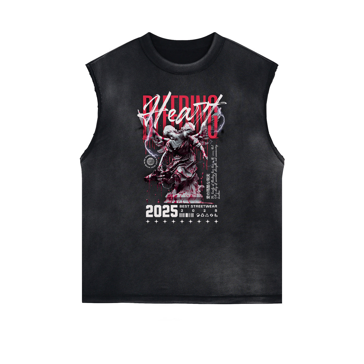 Sleeveless Distressed Angel Streetwear Graphic Tee