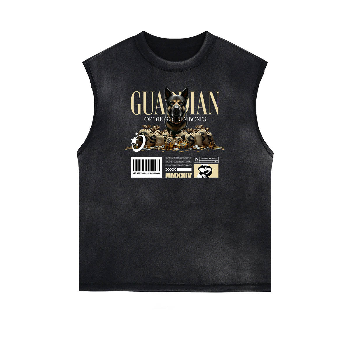 Sleeveless Frayed Edge Gangsta Pattern Tee