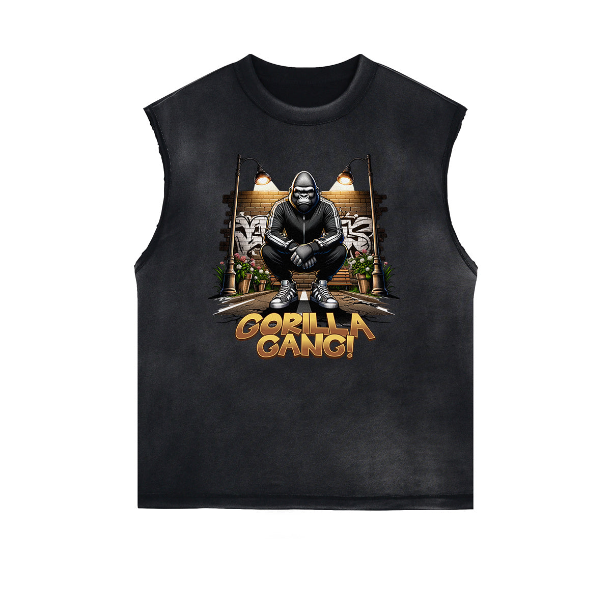 Sleeveless Frayed Edge Gangsta Pattern Tee