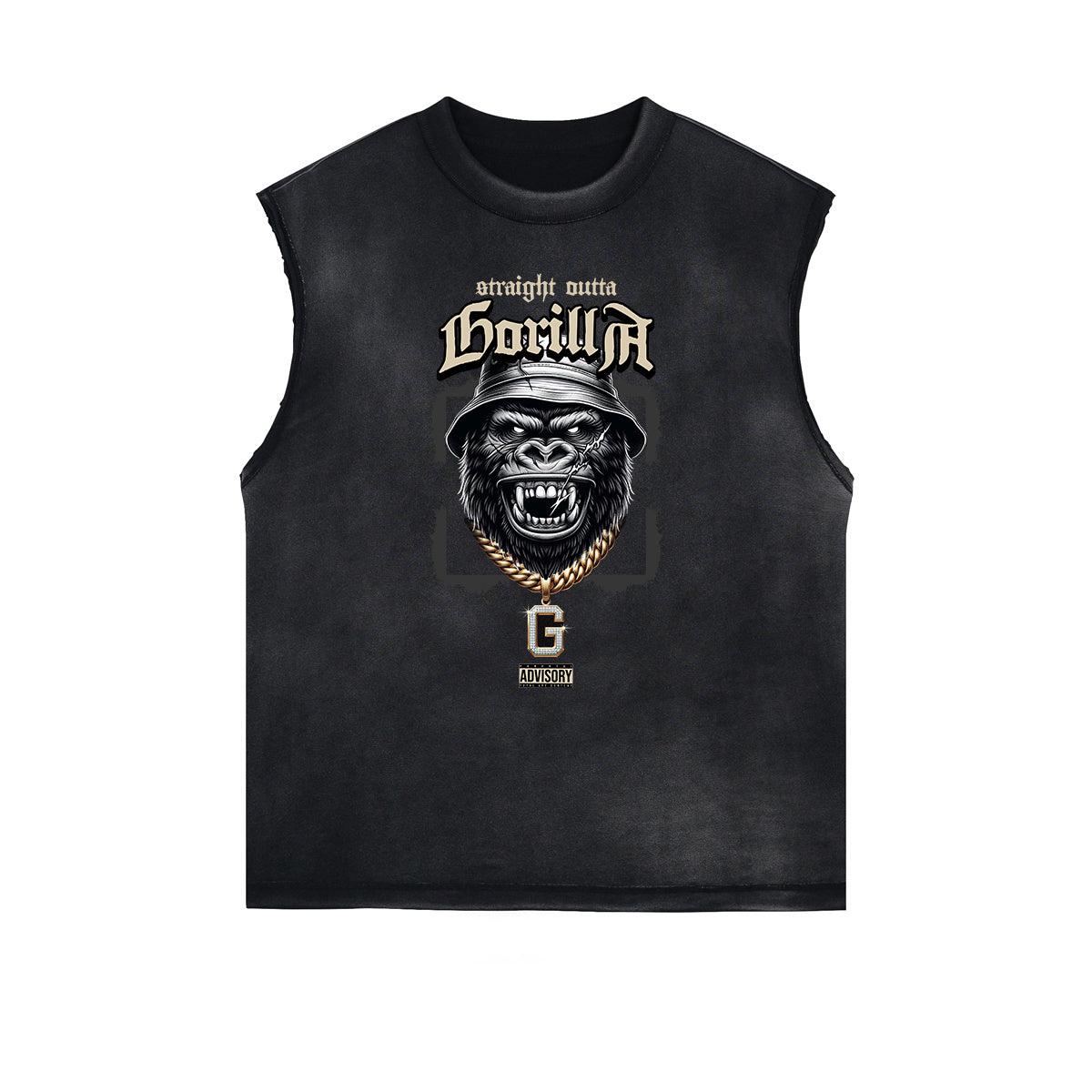 Sleeveless Frayed Edge Gangsta Pattern Tee