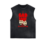 Sleeveless Frayed Edge Gangsta Pattern Tee