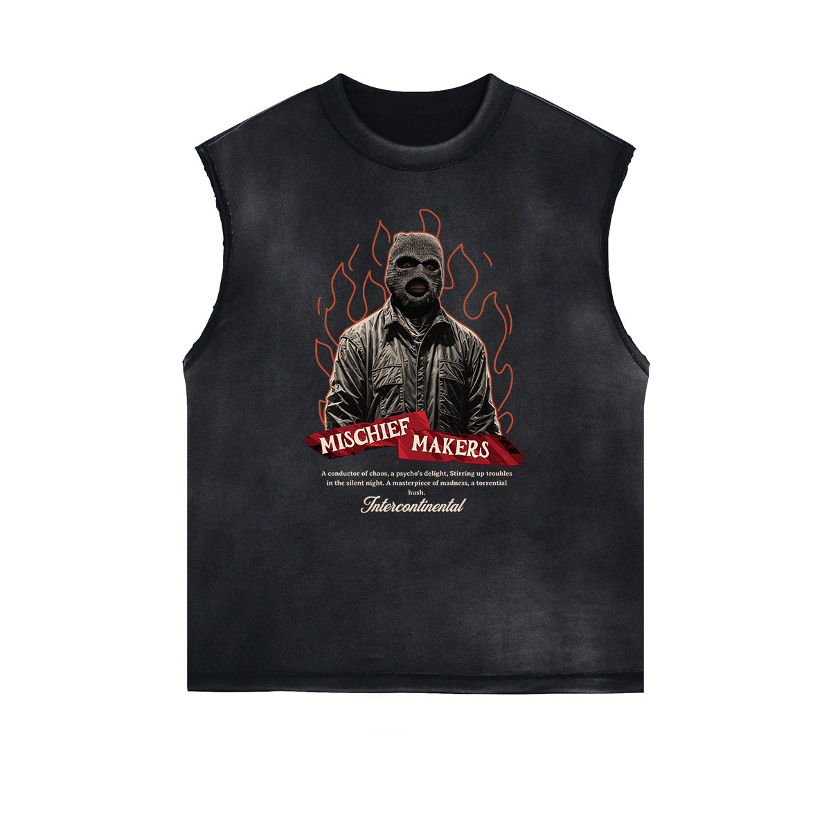 Sleeveless Frayed Edge Gangsta Pattern Tee