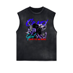 Sleeveless Frayed Edge Gangsta Pattern Tee