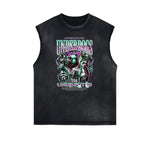 Sleeveless Frayed Edge Gangsta Pattern Tee