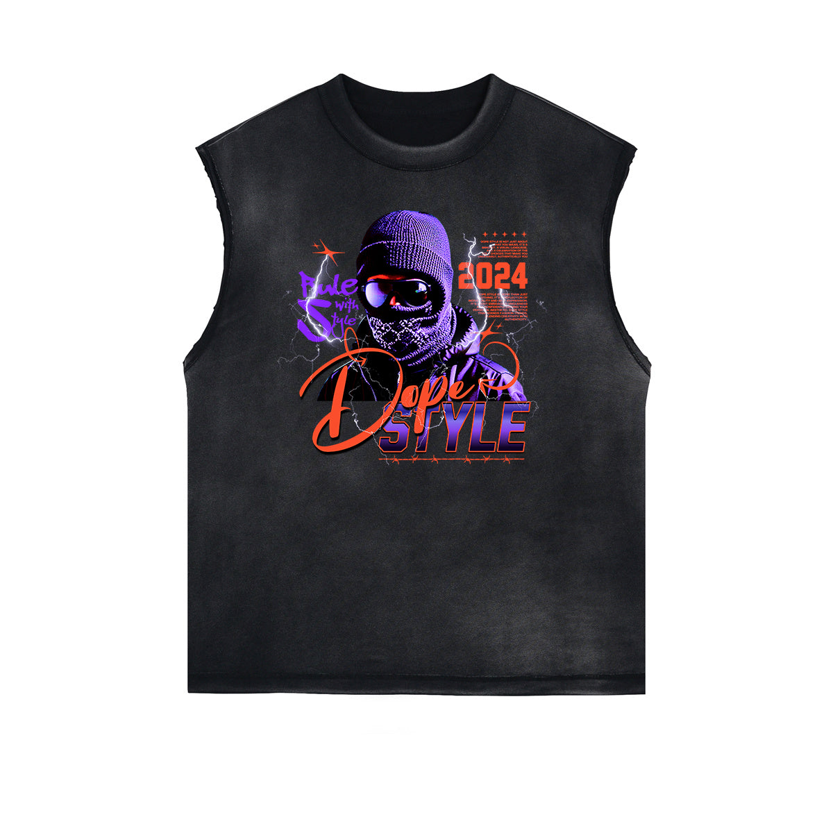 Sleeveless Frayed Edge Gangsta Pattern Tee