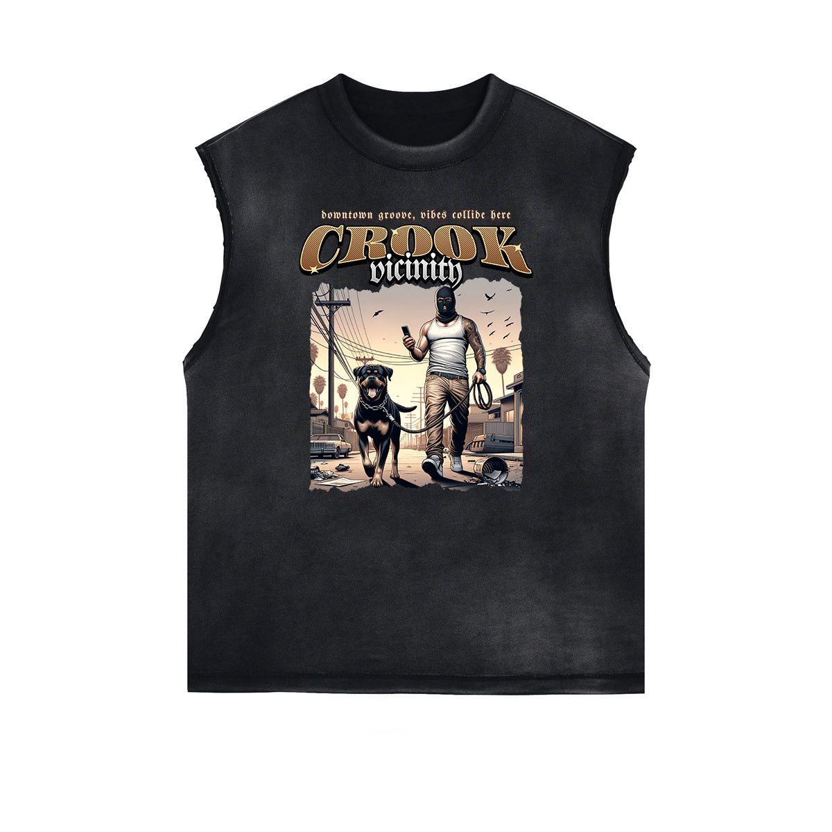 Frayed Edge Sleeveless Gangsta Graphic Tee