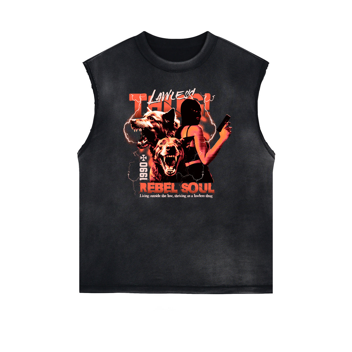 Sleeveless Rebel Soul Gangsta Pattern Tee