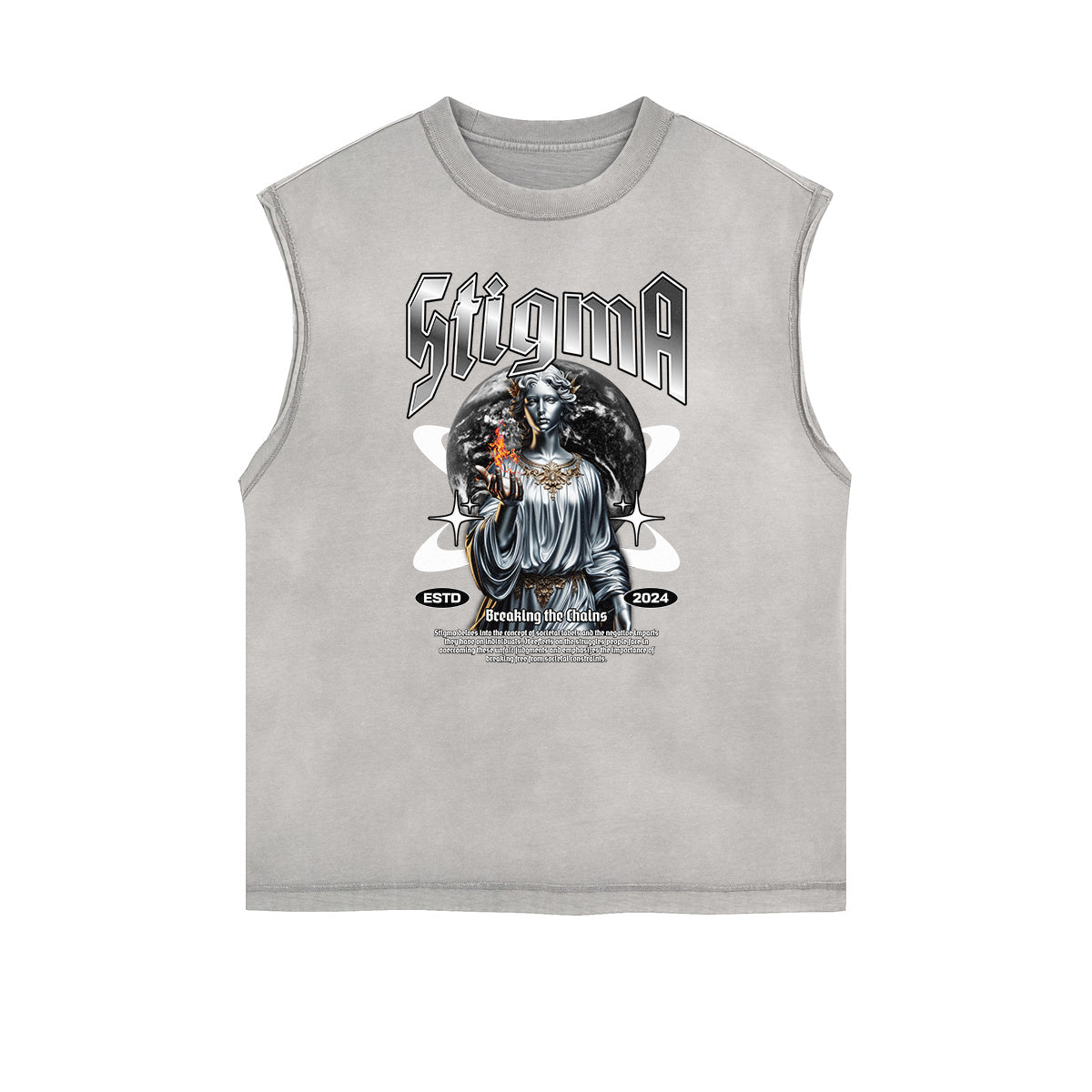 Faded Sleeveless Celestial & Angel Statue T Shirt