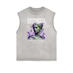 Faded Sleeveless Celestial & Angel Statue T Shirt