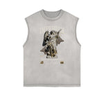 Faded Sleeveless Celestial & Angel Statue T Shirt