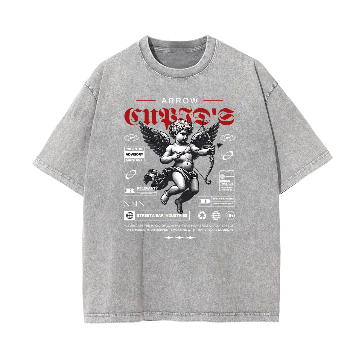 Gray Cute Cupid Cartoon Graphic Tee