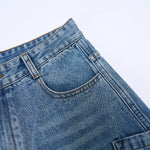 Vintage Washed Light Blue Carpenter Wide-Leg Jeans