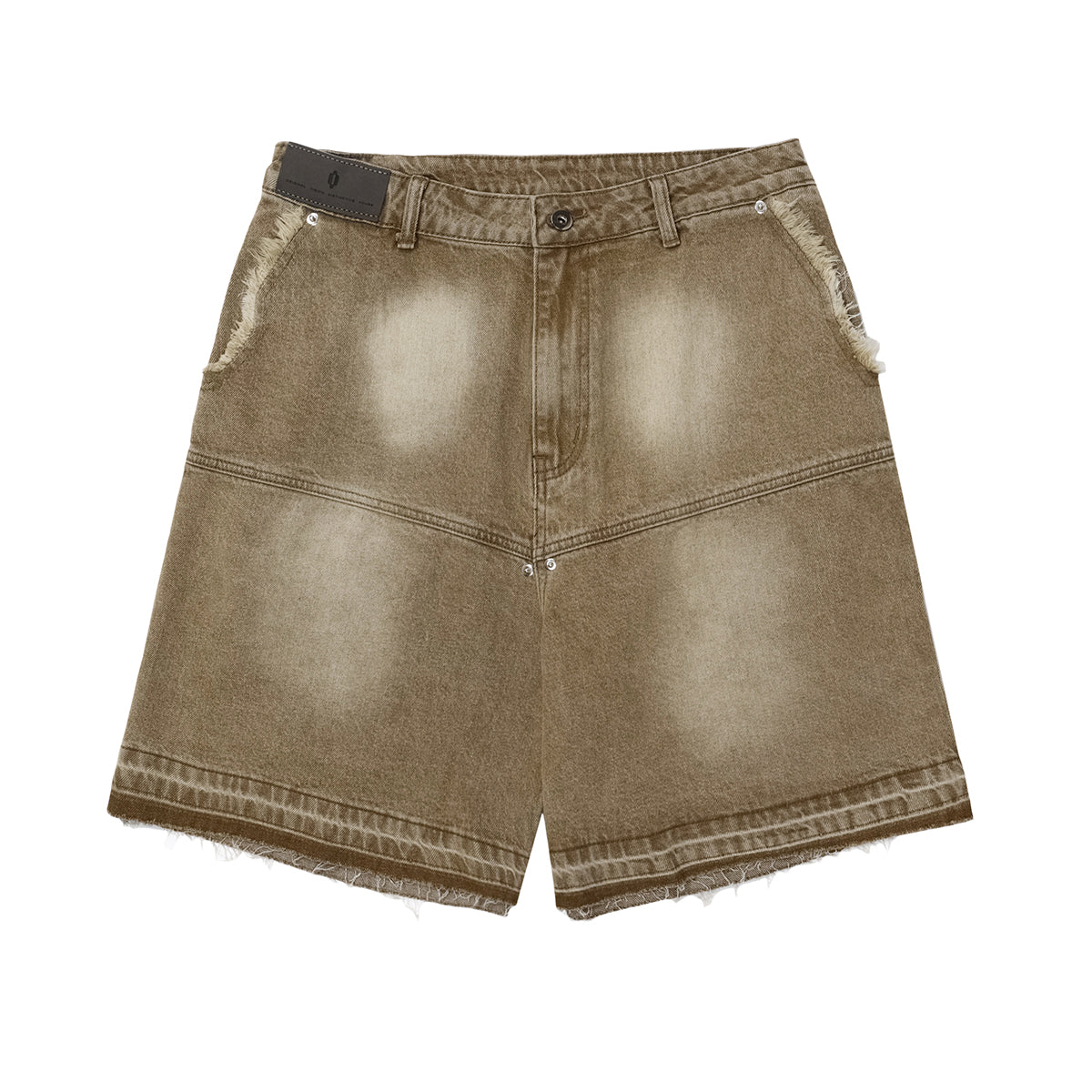 Khaki Faded Rough Edge Denim Shorts