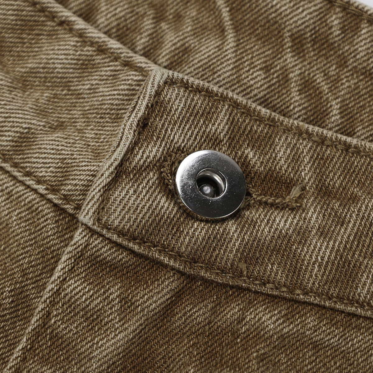 Khaki Faded Rough Edge Denim Shorts