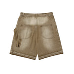 Khaki Faded Rough Edge Denim Shorts