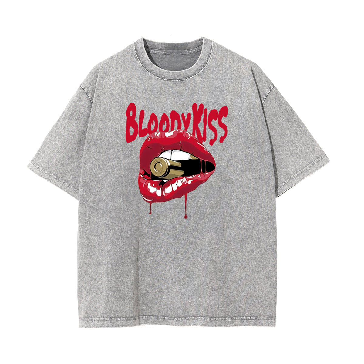 Bloodykiss Graphic Washed T Shirt-INNBLAC Fashion Apparel