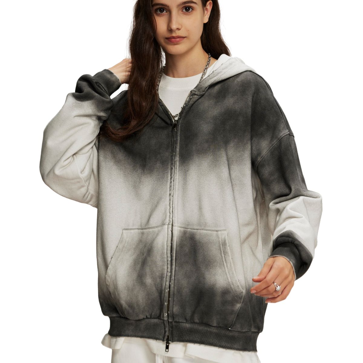 Women's Brush Paint Double Slider Zip Hoodie-INNBLAC Fashion Apparel