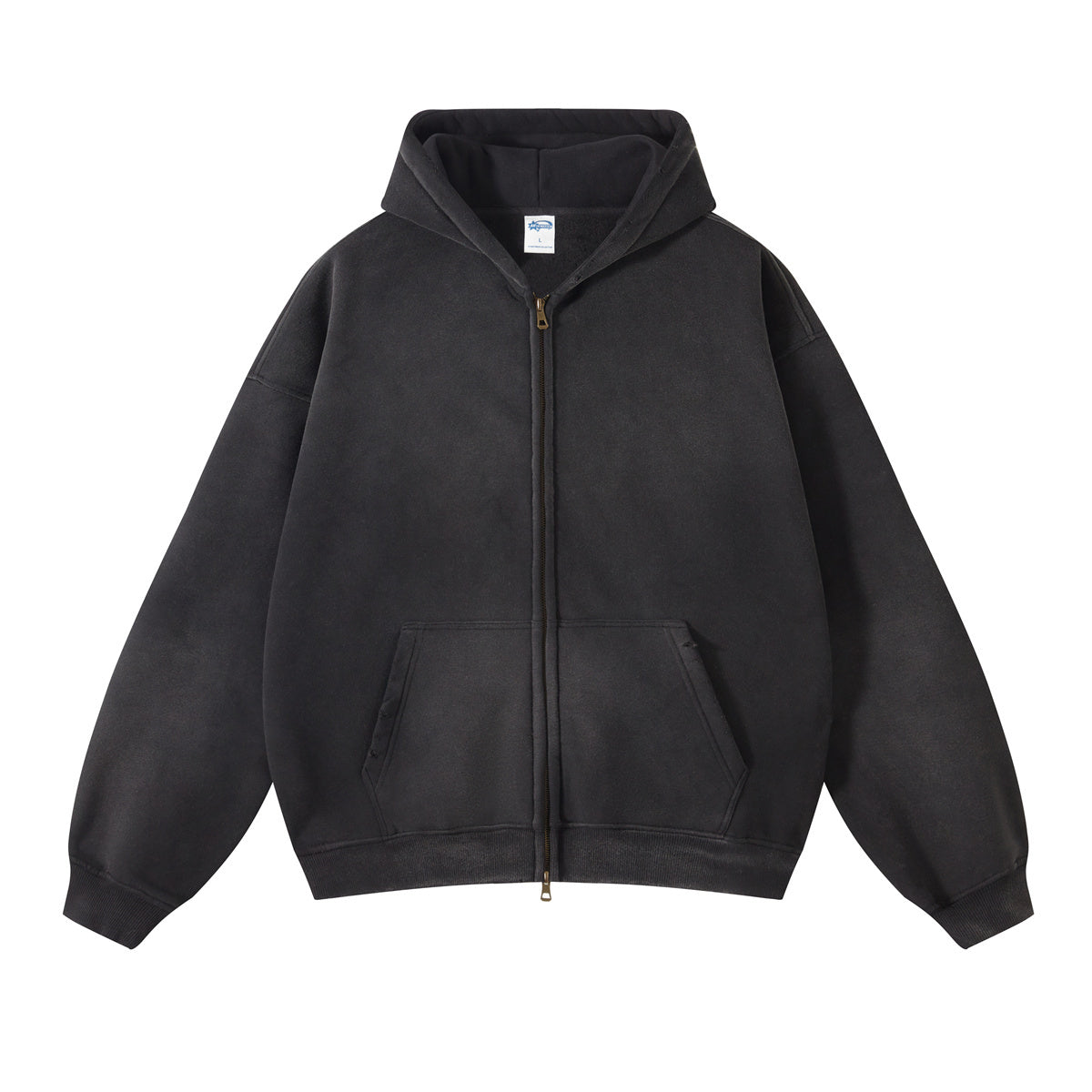 Distressed Double Slider Zip Hoodie-INNBLAC Fashion Apparel