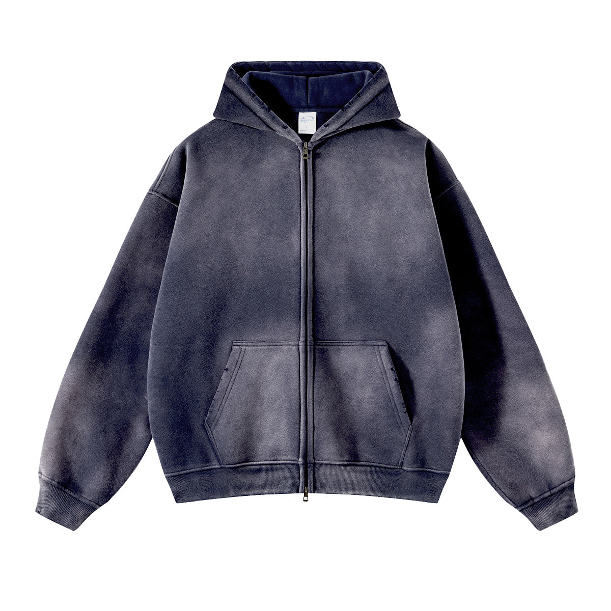 Distressed Double Slider Zip Hoodie-INNBLAC Fashion Apparel