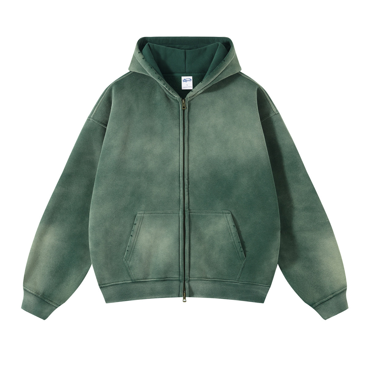 Distressed Double Slider Zip Hoodie-INNBLAC Fashion Apparel