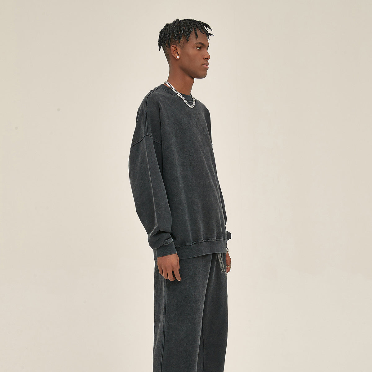 Washed Faded Crew Neck Sweatshirt-INNBLAC Fashion Apparel