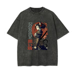 Japanese Kanji Samurai Graphic Washed Tee-INNBLAC Fashion Apparel