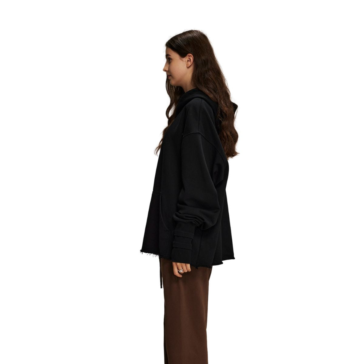 Women's Raw Edge Hem Thumb Holes Hoodie-INNBLAC Fashion Apparel