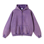 Washed Double Slider Zip Hoodie-INNBLAC Fashion Apparel