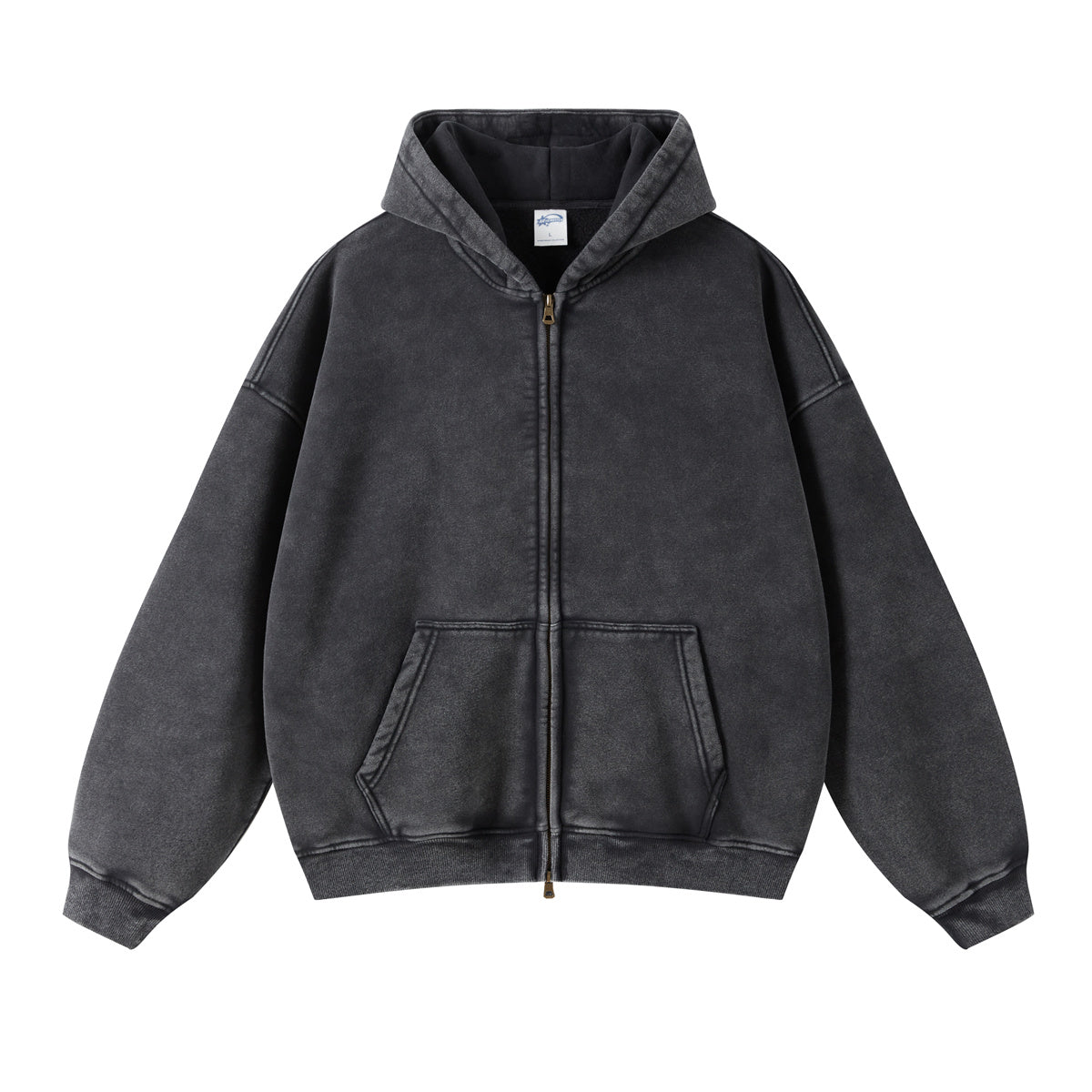 Washed Double Slider Zip Hoodie-INNBLAC Fashion Apparel