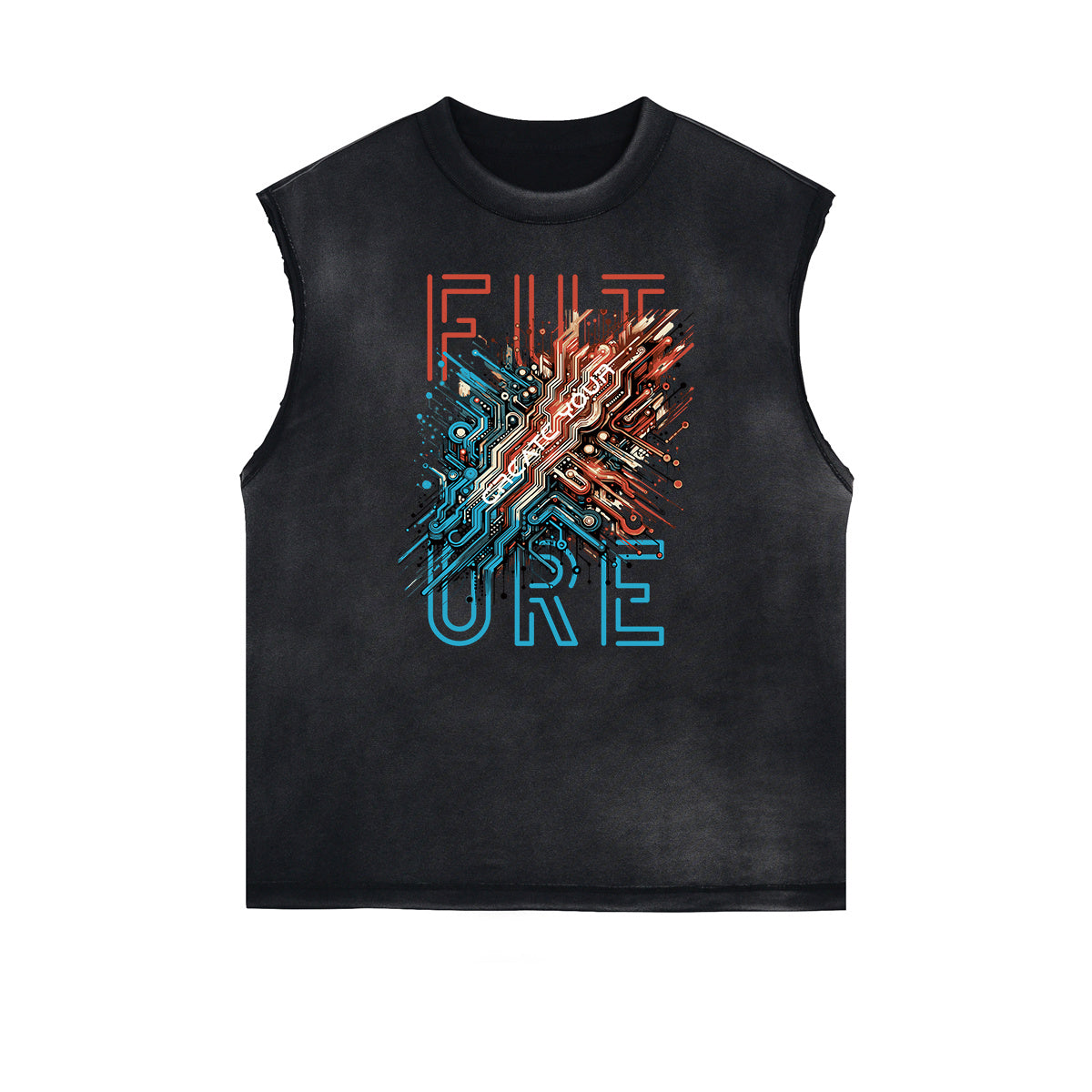 Distressed Sleeveless Sci-Fi & Futurism Pattern Tee