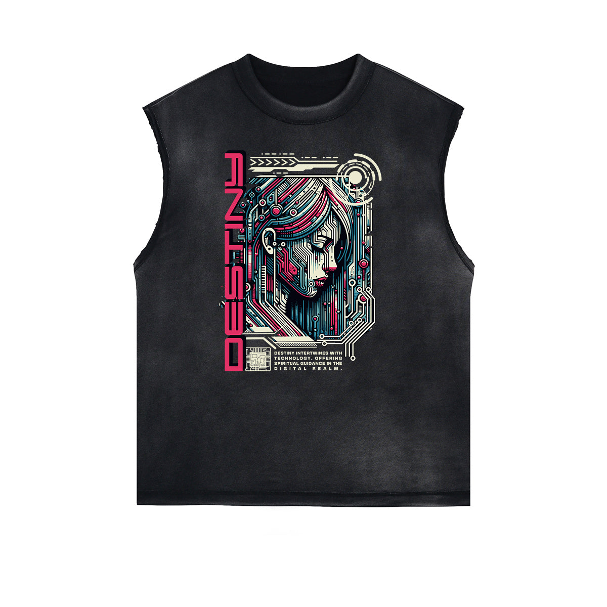 Distressed Sleeveless Sci-Fi & Futurism Pattern Tee