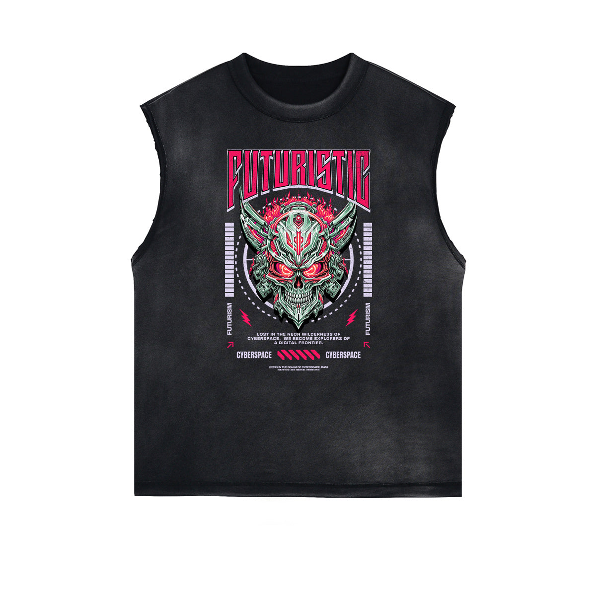 Distressed Sleeveless Sci-Fi & Futurism Pattern Tee