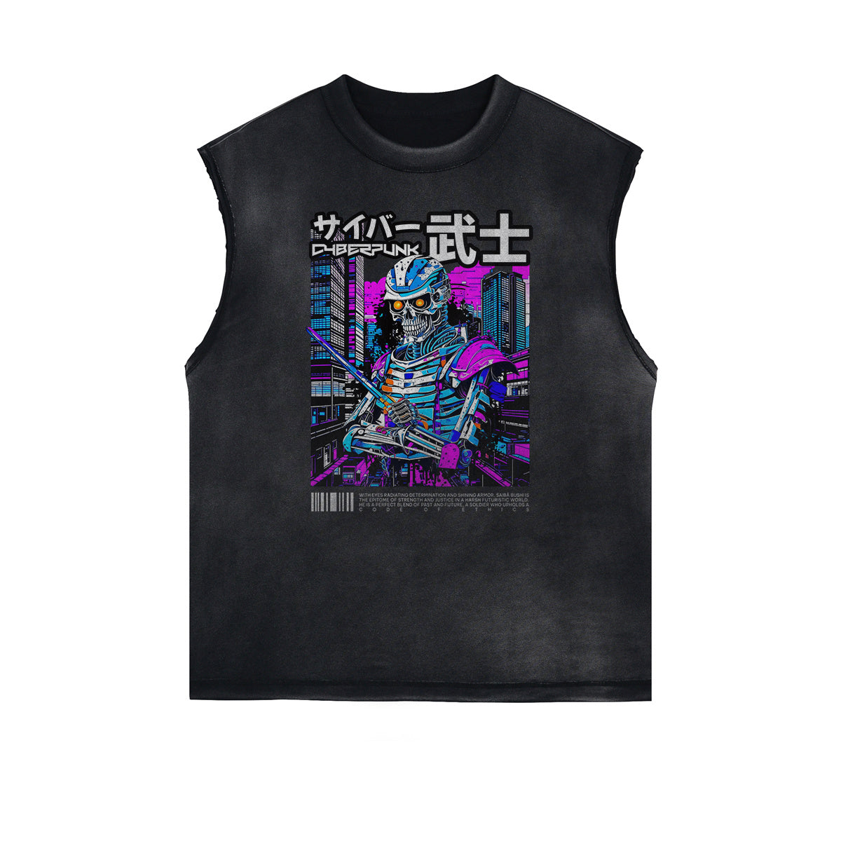 Distressed Sleeveless Sci-Fi & Futurism Pattern Tee