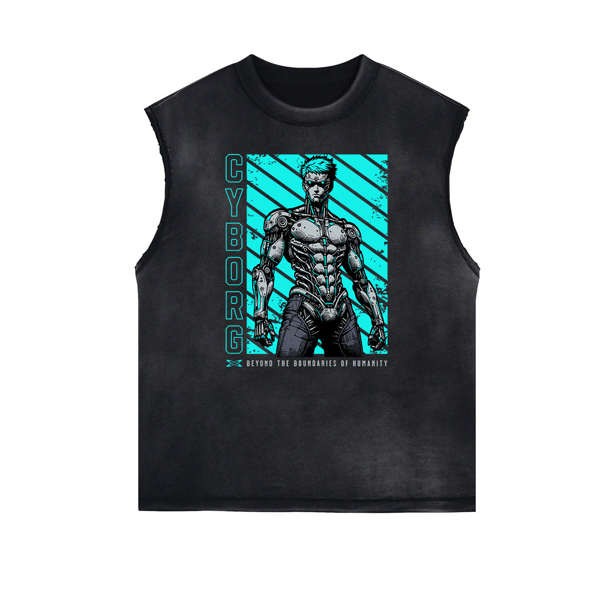 Distressed Sleeveless Sci-Fi & Futurism Pattern Tee