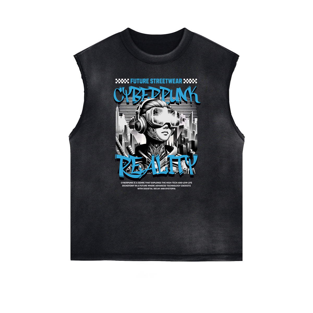 Distressed Sleeveless Sci-Fi & Futurism Pattern Tee