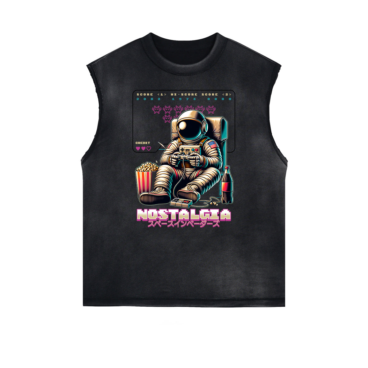 Distressed Sleeveless Sci-Fi & Futurism Pattern Tee