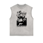 Distressed Sleeveless Street Fashion Pattern Tee