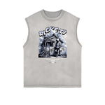 Distressed Sleeveless Street Fashion Pattern Tee