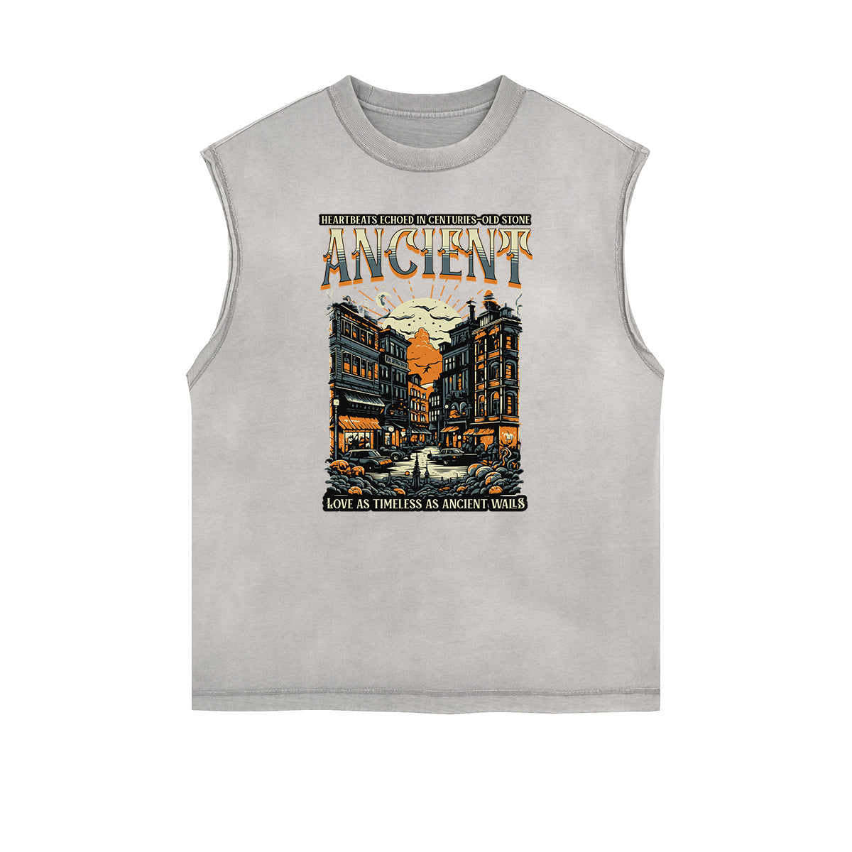 Distressed Sleeveless Street Fashion Pattern Tee