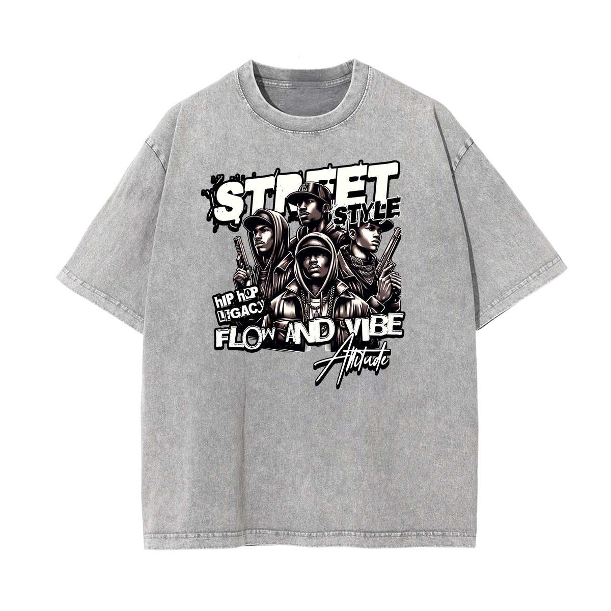 Stone Wash Street Fashion Graphic Tee